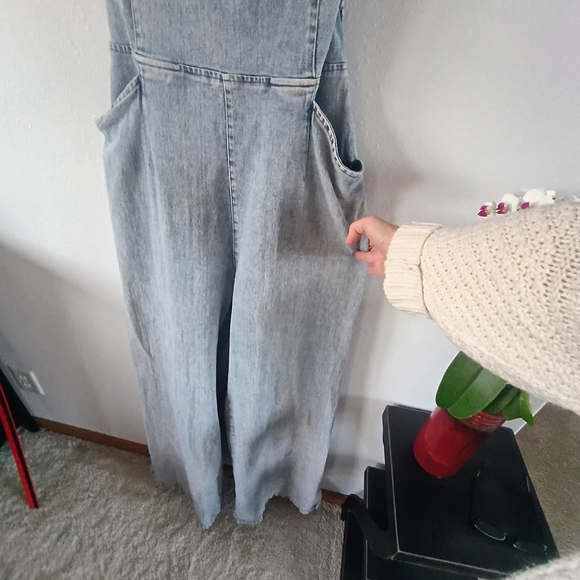 Jade By Jane Denim Jumpsuit XL Wide Leg Open Back Boho Cottagecore - Picture 3 of 13